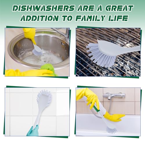 Hsei 20 Pcs Green Kitchen Scrub Dish Brush Bulk with 11 Inch Anti Slip Handle Cleaning Dish Scrubber with Stiff Bristles Washing Scrub Brushes for Housekeeping for Pots and Pans, Kitchen Sink - color: Green