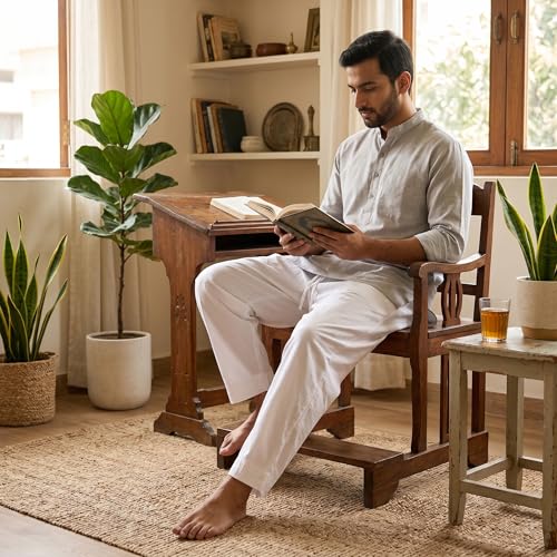 HEEPDD Men Muslim Prayer Pants, Cotton Loose Afghan Trousers with Elastic Waistband, White, XL - size: 46