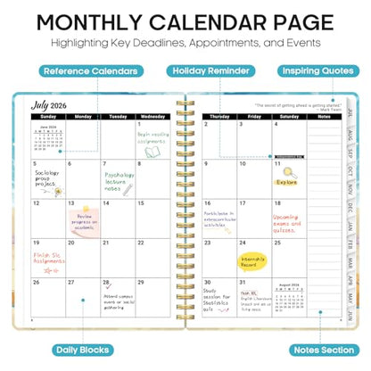 Planner 2026–2027, Academic Monthly Weekly Spiral Calendar, July 2026 – June 2027, Hardcover Agenda Notebook with Tabs, 6.3" x 8.5", Perfect for Students, Teachers, School & Daily Planning - Beach Pups - color: S-Beach Pups, size: (6.3"x8.5")a5