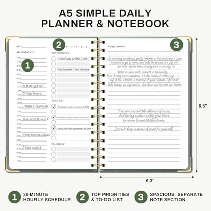 Ovesmusl Undated Daily Planner - 126 Days Hourly Schedule & To Do List - A5 Hardcover Spiral Notebook planner with stickers, Metal Corner Protectors & Back Pocket for Work & School, Bouquet - style: Bouquet