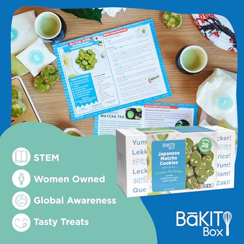 BāKIT Box Japanese Matcha Cookie Kit for Kids – Learn About Japan + Make Cookies – Includes Printed Recipe & Activity Guides – Educational Baking Gift - color: Japanese Matcha Cookies