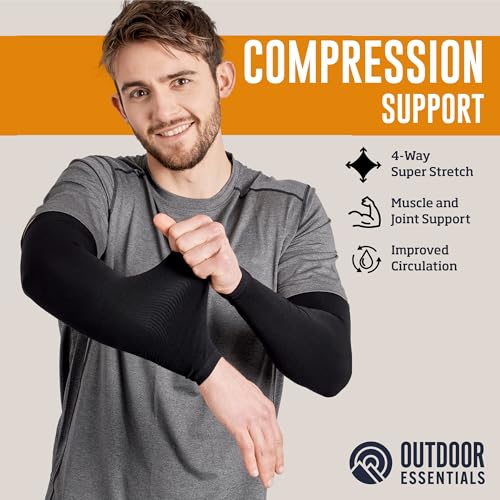 OutdoorEssentials UV Sun Sleeves for Men & Women, Cooling Arm Sleeves UPF 50+ | Golf, Tattoo Cover Up, Sun Protection - color: (4 Pairs): 4 Black