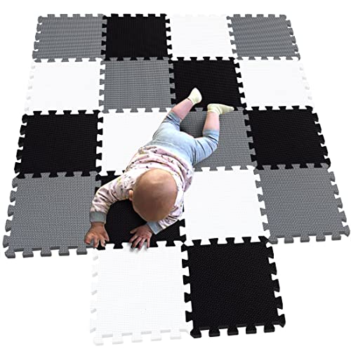 MQIAOHAM® 18 Pieces Puzzle Play Mats, Soft Baby Play Mat, Kids Interlocking Foam Floor Tiles, Toddlers Carpet Playmats G301018-101104112 - color: White Black Grey