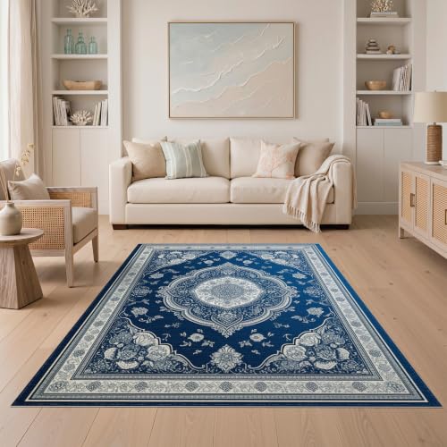 5'x7' Blue Deep Medallion Prayer Design Washable Area Rug - color: Blue/Pattern 12, size: 5' x 7' (Rectangular)