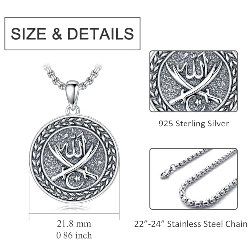 PELOVNY Allah Necklace for Men Women 925 Sterling Silver Islam Allah Pendant Chain Islamic Muslim Religious Jewelry Gifts - color: Allah-05