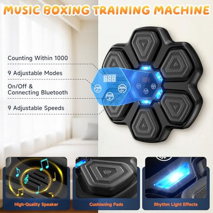 Music Boxing Machine, Interactive Punching Trainer with Boxing Gloves, Large Size Wall Mounted Electronic Boxing Target for Adult Kids, 9 Modes & 9 Speeds - color: Black-S