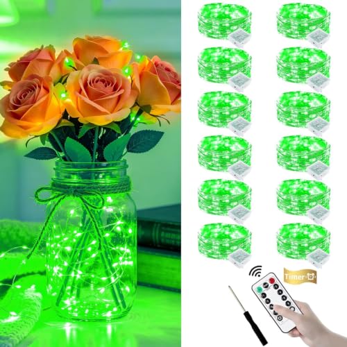 ZGWJ 12 Pack Green Fairy Lights, Mini String Lights with Remote and Timer - color: Green, size: 12P with Remote