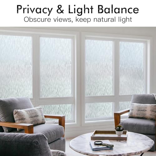 Haton Window Privacy Film, Frosted Stripe Non-Adhesive, 11.8" x 78.7" | Static Cling Removable Frosted Glass Film, Blocks UV & Heat, Anti-glare Privacy Covering for Bathroom & Home Windows - color: Frosted Stripe, size: 11.8" x 78.7"