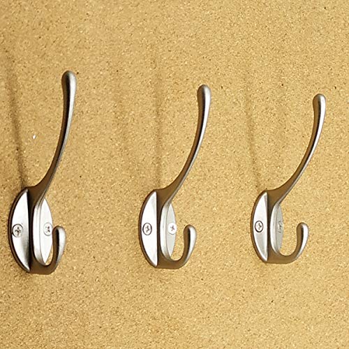 IBosins 10 Pack Silvery Double Coat Hooks Utility Hooks for Coat, Bag, Hat | Dual Coat Hooks Wall Mounted with 40 Screws Retro Double Hooks for Scarf, Towel, Key, Cap, Cup - color: Silvery