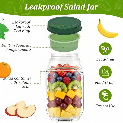 2025 New Side-Opening Salad Jar - Leakproof Mason Jar Container, Dishwasher Safe, All-in-One Meal Prep Solution for Fresh Lunches On-the-Go (1PC) - color: 1PC