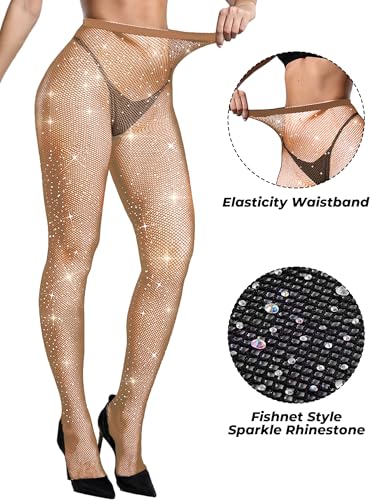 Buauty Black Fishnet Stockings for Women, Fishnet Tights Plus Size One Size Fit All - color: Rhinestone-nude, size: One Size