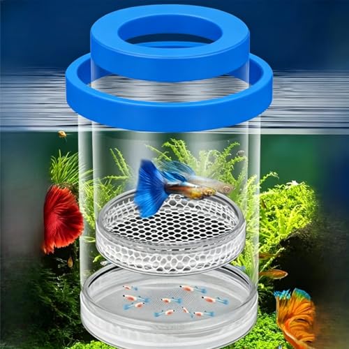 Aquarium Fish Tank Breeding Box, Floating Hatchery Isolation Cage with EVA Buoyancy Sponge Circle,Freely Adjustable Height Design,Large Size Rearing Container for Small Fish, Guppy - color: White, size: 5.6*3.6in