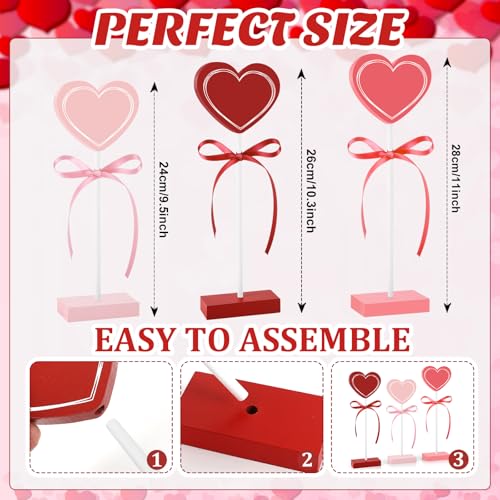 3 Pieces Valentine's Day Table Decorations Wooden Heart Set,Rustic Valentine's Day Tiered Tray Decor for Home Tables (Line) - style: Line