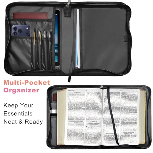 PU Leather Bible Cover with Handle & Pockets, Large Capacity Bible Case, Water-Resistant Scripture Organizer Bag with Bonus Card Holder, Christian Gift for Women & Men, Enormous Stag - color: Enormous Stag