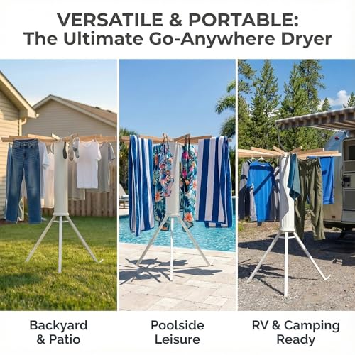 Clothes Drying Rack Foldable, Portable Laundry Drying Rack for Clothes with 16 Wooden Rods & 48 Windproof Slots, Collapsible Tripod Dry Rack for Apartment, RV, Balcony - style: Standing