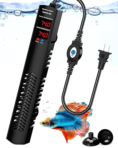 AHJ 500W Aquarium Heater for 75-120 Gallon Fish Tanks, Submersible Heater | Accurate Temperature Control, Overheat Protection, Auto Shut-Off, Fast Heating for Freshwater and Saltwater Aquariums