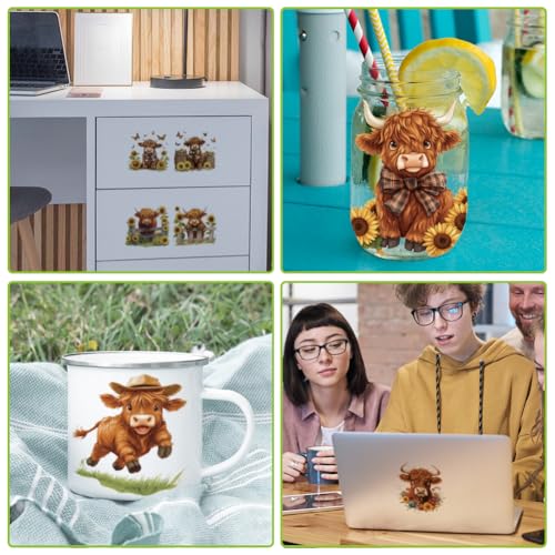 arricraft 10 Pcs Colorful Highland Cow Small Patterns Cup Printing UV Transfer Papers, 10 Styles Butterflies Flowers Bows UV DTF Cup Wrap Stickers for 16 OZ Glass Cups Crafts 9.5x4.3inch - style: Highland Cow Theme