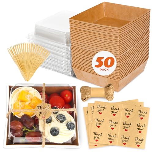 50Pcs Small Charcuterie Boxes with Clear Lids, Kraft Food Container - color: Brown 50