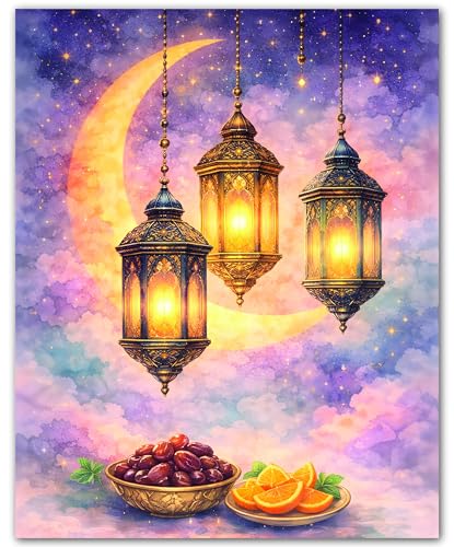 ZUKIY Islamic Wall Art - Lantern Iftar Glow - Muslim Wall Decor for Living Room - Islamic Home Decor - 8x10 Unframed Poster - color: Lantern Iftar Glow