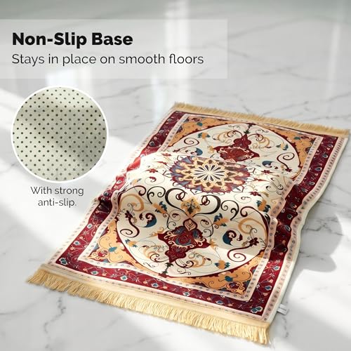 UrmiX Memory Foam Knee Support Prayer Rug/Mat– Orthopedic Style Thick Padded Janamaz Sajada, Premium Velvet Islamic Rug with Non-Slip Base, Tasbih Beads & Gift Box Included (Burgundy) - color: Burgundy