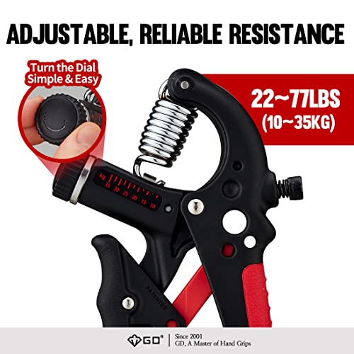 GD Grip2 Hand Grip Strengthener (Grip Strength Trainer) Adjustable Gripper (22~77lbs) Forearm and Wrist Exerciser Strengthener for grip Strength - color: RED