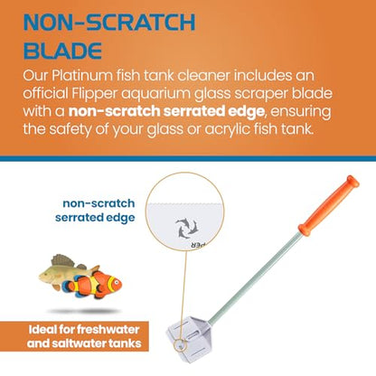 FL!PPER Platinum Aquarium Hand Scraper for Glass and Acrylic Tanks - 18" - size: 18" Rigid Shaft