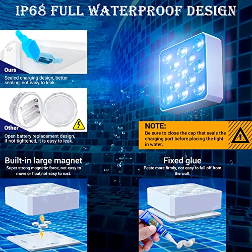 LOFTEK Rechargeable Pool Light with Magnetic, Submersible LED Lights with Remote, 13 LEDS Underwater Light,16 Color Changing & Waterproof for Inground, Above Ground Pool, Shower, Hottub, Pond (8 Pack) - size: 8 Pack