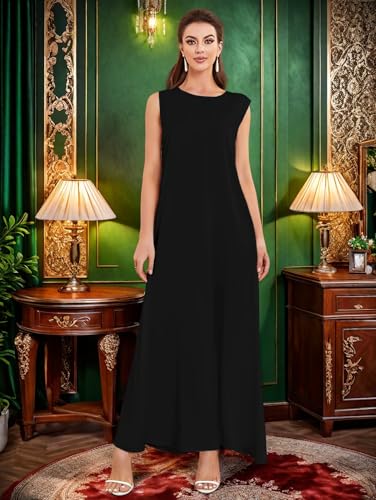 Modest Sleeveless Inner Dress for Abaya Muslim Women Maxi Long Slip Under Dress Prayer Islamic Dubai TurkeyJilbab Clothing - color: Black, size: Large
