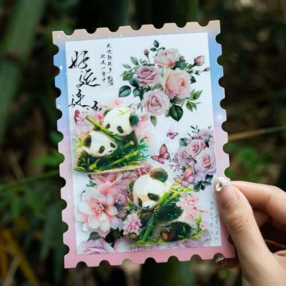 Yoksas 40Pcs Holographic Shiny Kawaii Panda Stickers - Waterproof Transparent Glitter Cute Panda Stickers for Scrapbooking,Water Bottles,Journals - color: Shiny Panda