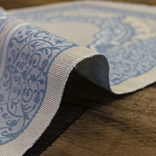 Modefa Muslim Woven Chenille Prayer Rug, Ottoman White/Blue + White/Pink | Thin Chenille and Taffeta Turkish Intricate Metallic Ottoman Salah Mat - color: White/Blue + White/Pink