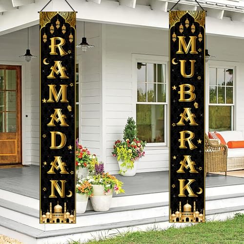 Ramadan Decorations Ramadan Decor Porch Door Sign Ramadan Mubarak Banner for Indoor Outdoor Wall Muslim Party Supplies