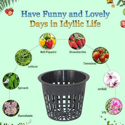 50 PCS 3 Inch Heavy Duty Net Pots,Hydroponic Cups,Garden Slotted Mesh Net Cups,Plant Nursery Net Pots for Hydroponics - size: 3inch