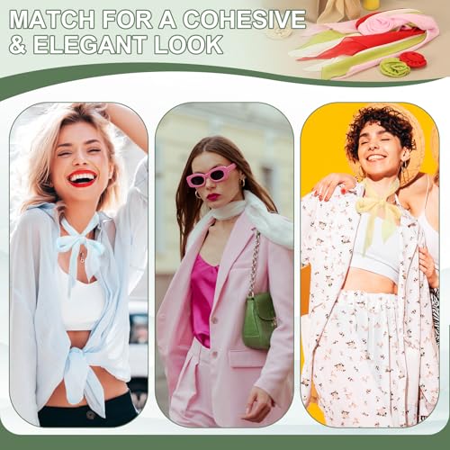 Chiffon Scarf for Women, Long Skinny Chiffon Neckerchief with Detachable Rose Flower Light Soft for Hair Ribbon - color: Charcoal