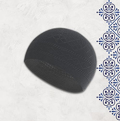ESERRA Kufi Hats for Men - Prayer Cap, Handicraft Taqiyah, Muslim Tasbih 99 Beads, Prayer Beads - color: White Black Grey and Green