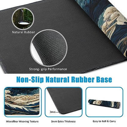 Japanese Ocean Waves Large Gaming Mouse Pad,Waterproof Desk Mat for Desktop,Non-Slip Rubber Base Mousepad with Stitched Edges for Laptop Office and Home 35.4X15.7 Inch - color: Japanese Ocean Waves