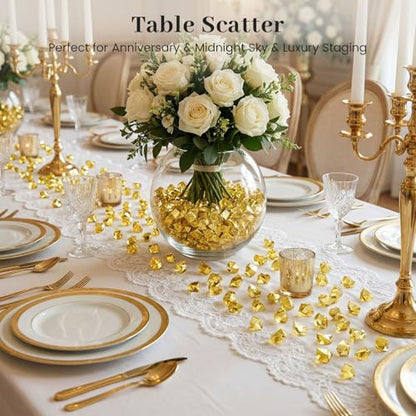 DomeStar 150PCS Gold Acrylic Ice Rocks – Faux Gems Nuggets Vase Fillers Pot of Gold, Glitter Party Decorations, DIY Crafts & Table Scatter - color: Gold