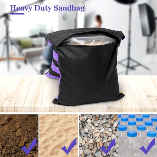 4 Packs Purple Sandbag Weight Bags for Light Photography Video Equipment | Heavy Duty Saddlebags for Backdrop Stand, Photo Tripod, Canopy, Pop up Tent, Umbrella Base, Fishing Chair, Picnic Table - color: Purple