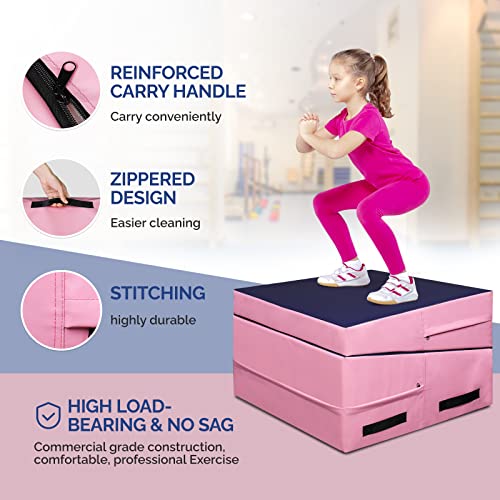 Matladin 48"x24"x14" Tumbling Mat - Folding Gymnastics Cheese Wedge Mat for Kids, Girls Home Training - color: Purple & Pink
