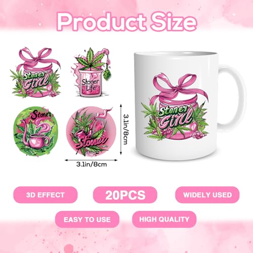 Shejdgart Weed UVDTF Cup Wraps - 20 Sheets 420 UV DTF Decals for 16 OZ Glass Cups, Lip Cupcake Pink Stickers, Waterproof Rub on Transfers for Water Bottle Mug, DIY Crafts - style: 420