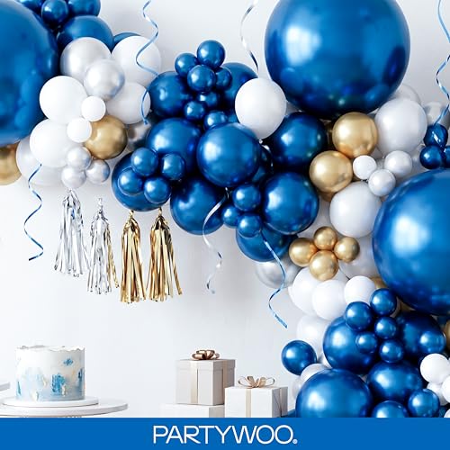 PartyWoo 메탈릭 블루 풍선 140피스 다양한 사이즈 45.7cm(18인치), 30.5cm(12인치), 25.4cm(10인치), 12.7cm(5인치) 크롬 블루 라텍스 풍선 졸업 웨딩 베이비 샤워 웨딩 처녀 생일 파티 장식 블루-G106 - color: 블루-g106
