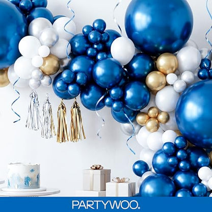 PartyWoo 메탈릭 블루 풍선 140피스 다양한 사이즈 45.7cm(18인치), 30.5cm(12인치), 25.4cm(10인치), 12.7cm(5인치) 크롬 블루 라텍스 풍선 졸업 웨딩 베이비 샤워 웨딩 처녀 생일 파티 장식 블루-G106 - color: 블루-g106