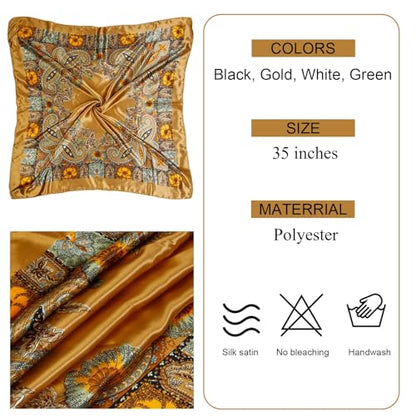 AKTVSHOW Head Scarf for Women Like Silk Square Hair Scarves, Scarf Bandanas for Women 35 Inches - color: Black/Green/Camel/Beige