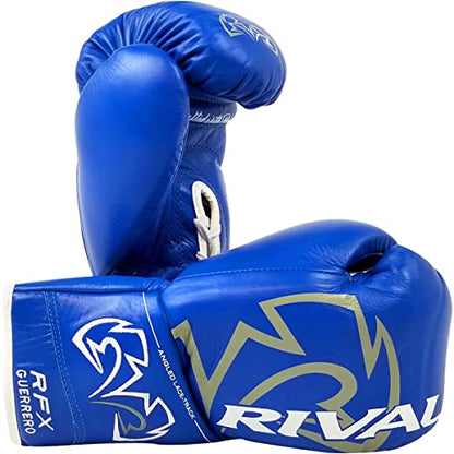 RIVAL Boxing RFX-Guerrero Pro Fight Gloves, HDEF Hard, Lace-up Closure, Stiffer & Firmer Feel, Approved for Competition - color: Blue, size: 10 oz.