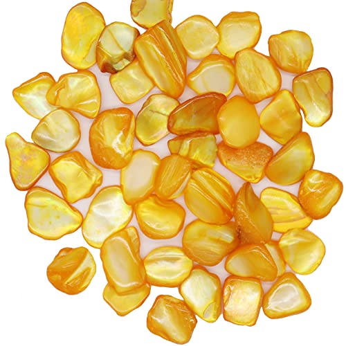 MOP Small Mini Yellow Crushed Mother of Pearl Shells | Natural Seashell Fragments for Crafts, Vase Filler and Wedding Decor, 32 oz (2 lb) - color: Gold Color