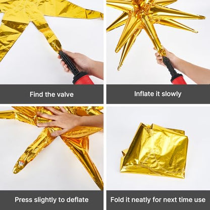 PartyWoo Metallic Gold Star Spike Foil Helium Mylar Balloons 6pcs - color: Gold, size: 6 PCS - 27&22 Inch