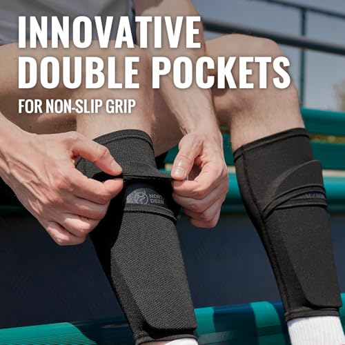 Northdeer Soccer Shin Guards Sleeves with Optimized Insert Pocket(1Pair) - color: black, size: XL (5'11"-6'7")