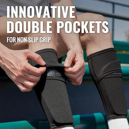 Northdeer Soccer Shin Guards Sleeves with Optimized Insert Pocket(1Pair) - color: black, size: XL (5'11"-6'7")