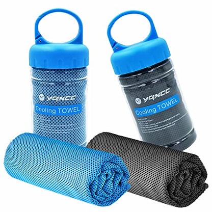 YQXCC 2 Pack Cooling Towels (47"x12"), Ice Cool Towel for Neck & Face | Cooling Neck Wraps, Soft Breathable Microfiber Chilly Towel for Yoga, Golf, Gym, Running, Camping & Hot Weather - color: Light Blue+dark Gray