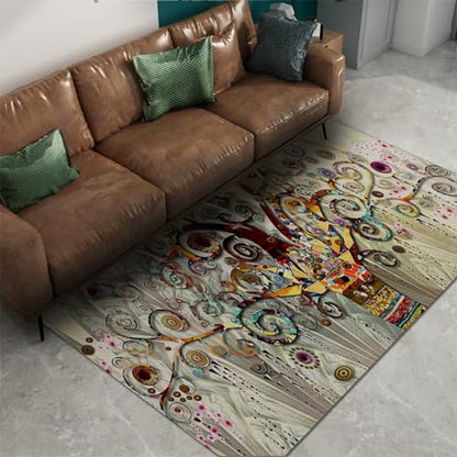 Gustav Klimt Style Rug Life Tree Print Area Rugs for Living Room Boys Girls Kids Baby Room Nursery College Dorm Home Decorations 6'x7' - size: 6'x7'