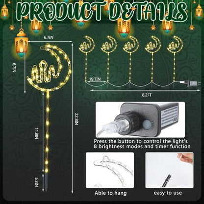 Aurelema 6 Pack Ramadan Mubarak Outdoor Decoration Lights Eid Outside Patio Pathway Landscape Lights Yard Stake Driveway Lawn Walkway Decoration Star Moon for Eid Mubarak Ramadan Party Favors Gifts